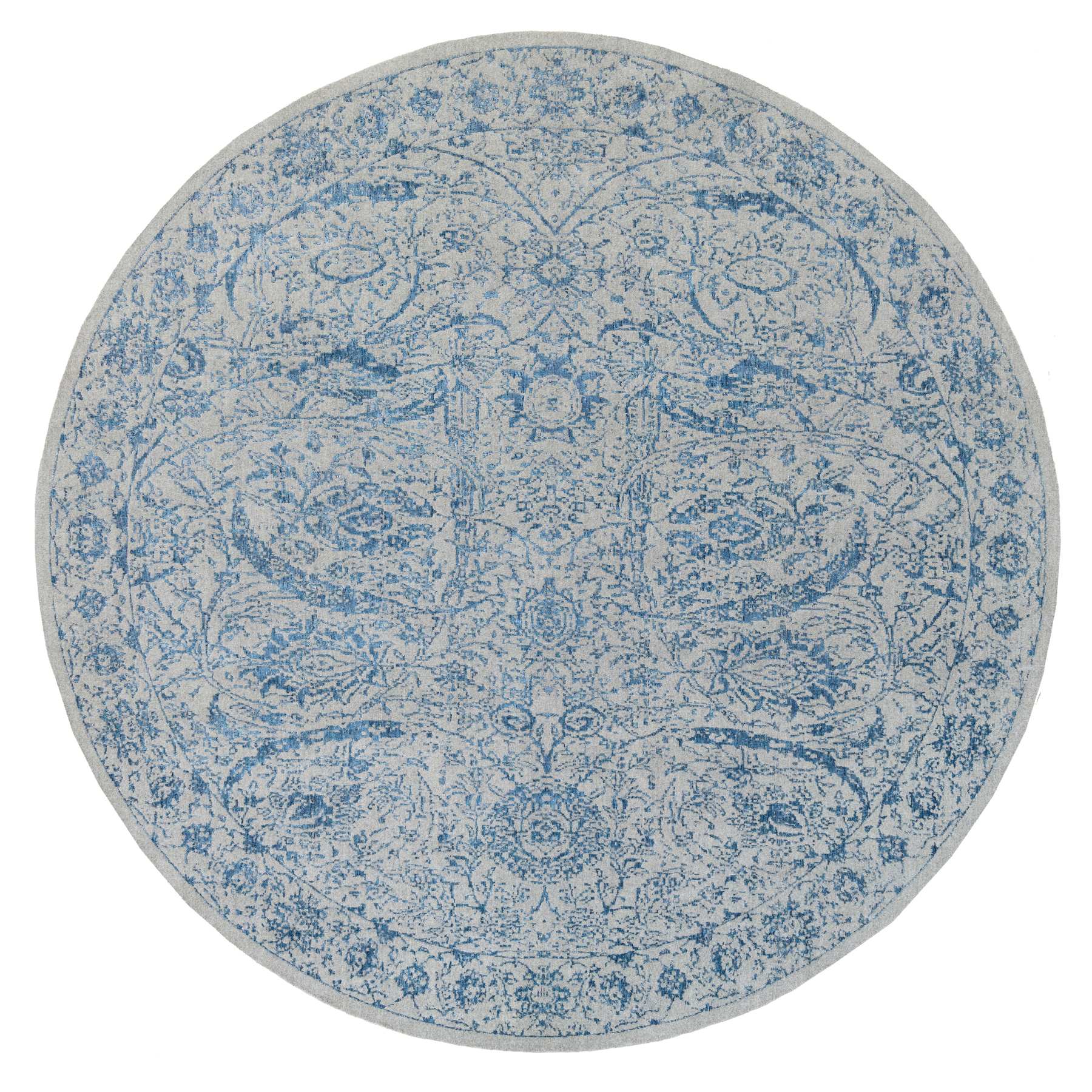 12'x12' Hand Loomed Gray Fine Jacquard with Sickle Leaf Design Wool and Plant Based Silk Oriental Round Rug 